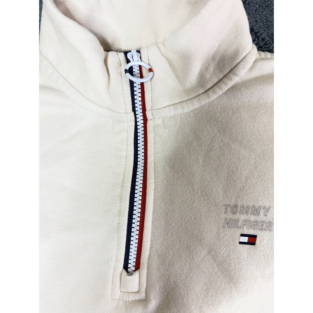 Tommy Hilfiger Sport Beige Cotton Knit Half Zip Mock Neck Sweatshirt Small - Picture 5 of 7